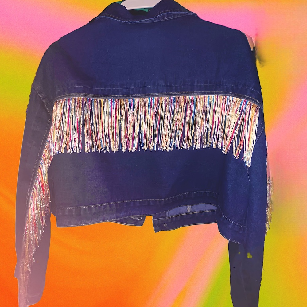 SHEIN Multicolor Fringe Jean Jacket